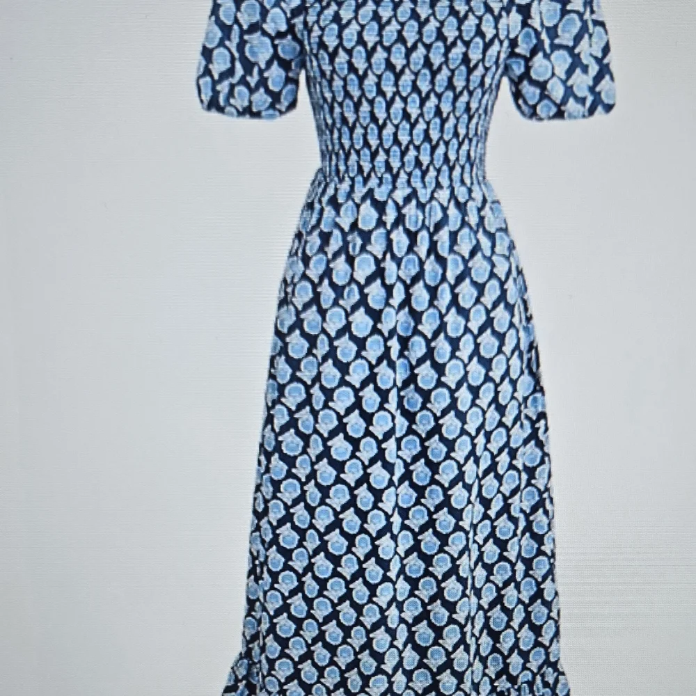 J Crew Blue Floral Smocked Dress S - Picture 2 of 5